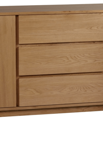 ROWICO Yumi Sideboard - Eiche lackiert, 3 Schubladen, 2 Türen, 2 Einlegeböden 