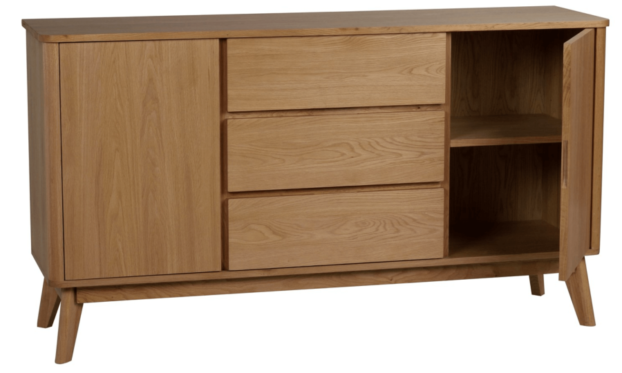 ROWICO Yumi Sideboard - Eiche lackiert, 3 Schubladen, 2 Türen, 2 Einlegeböden 