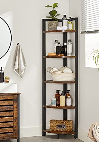 VASAGLE hjrne bokhylle, m. 5 hyller - brun sponplate og sort stl