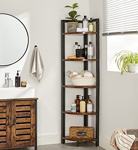 VASAGLE hjrne bokhylle, m. 5 hyller - brun sponplate og sort stl