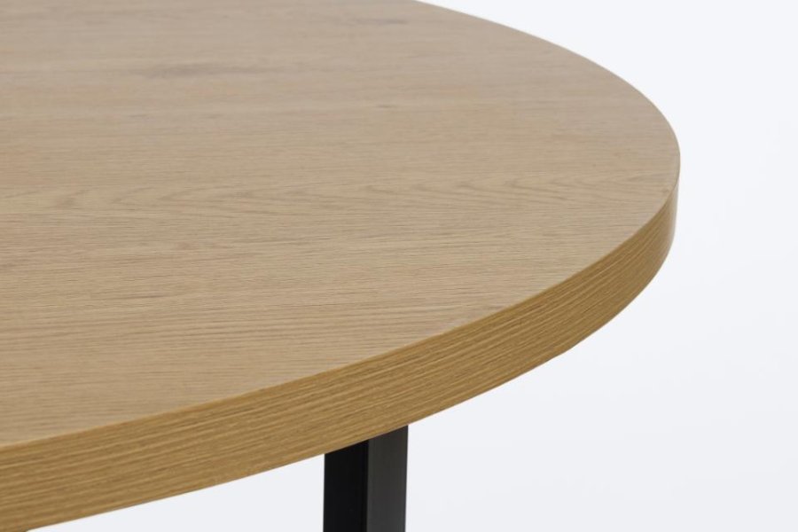 Lugo spisebord, rundt - naturlig villeik melamin og sort metall (120)