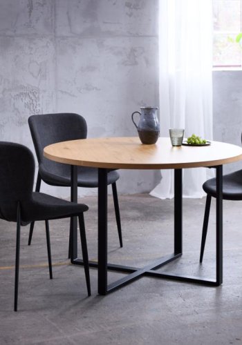 Lugo spisebord, rundt - naturlig villeik melamin og sort metall (120)