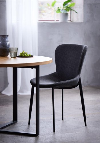 Lugo spisebord, rundt - naturlig villeik melamin og sort metall (120)