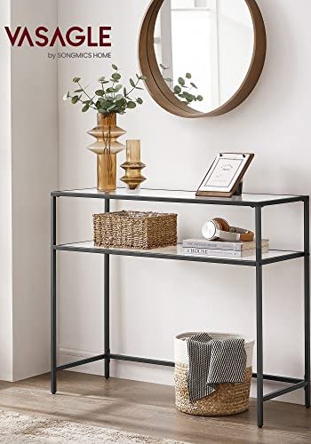 VASAGLE konsolbord, m. 1 hylde - hrdet glas og sort stl (100x35)