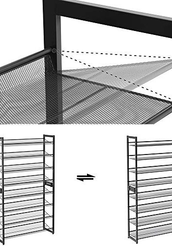 SONGMICS Schuhregal, stapelbar, 4 verstellbare Gitterböden flach oder schräg – schwarzer Stahl (2er-Set)
