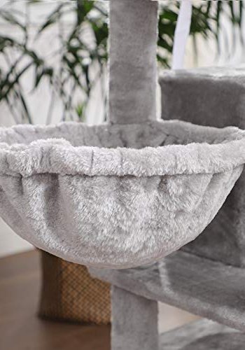 FEANDREA stor skrapestolpe, 8 niver, 2 plattformer, 3 huler, 2 Pom Poms, 2 kurver - lysegr plysj