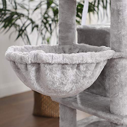 FEANDREA stor skrapestolpe, 8 niver, 2 plattformer, 3 huler, 2 Pom Poms, 2 kurver - lysegr plysj