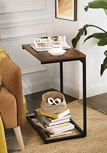 VASAGLE sidebord, rektangulrt - rustikk brun sponplate og sort stl (55x35)