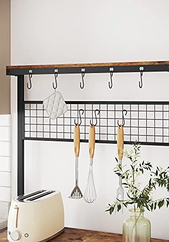 VASAGLE kj�kkenhylle, m. 10 kroker og 3 hyller - rustikk brun sponplate og matt sort st�l