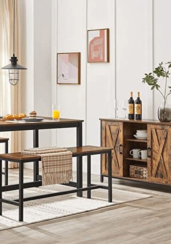 VASAGLE Esstischbank, rechteckig  rustikale braune Spanplatte und schwarzes Eisen (2er-Set)