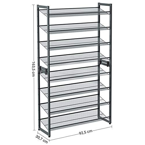 SONGMICS 8-lags skostativ, sett med 2 stablebare 4-lags skohyller, skohylle i stlnett, justerbare flate eller vinklede hyller, Cool Grey LMR08GB