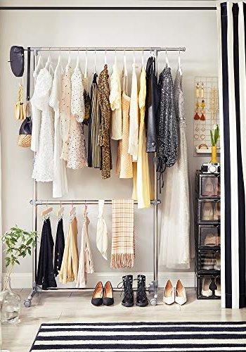 SONGMICS klesstativ, hydejusterbar, m. 2 henger og hjul - grtt rustfritt stl