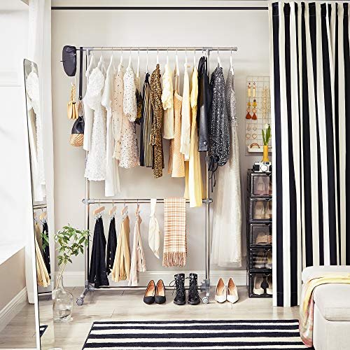 SONGMICS klesstativ, hydejusterbar, m. 2 henger og hjul - grtt rustfritt stl