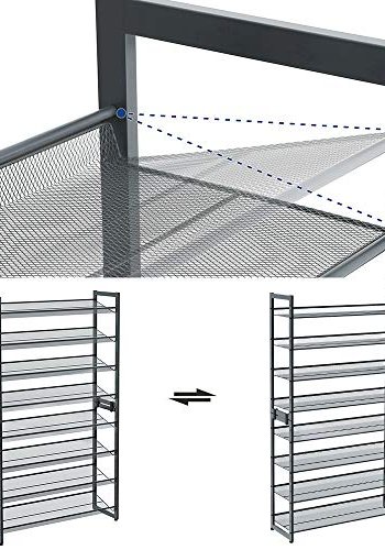 SONGMICS 8-lags skostativ, sett med 2 stablebare 4-lags skohyller, skohylle i stlnett, justerbare flate eller vinklede hyller, Cool Grey LMR08GB