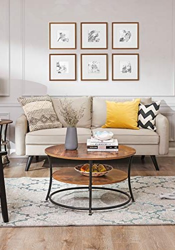 VASAGLE salongbord, m. 1 hylle, rund - rustikk brun sponplate og svart jern (80)