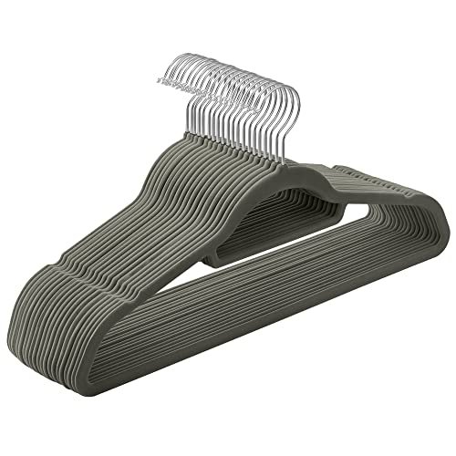 SONGMICS kleshenger, sklisikker, med knytestang og 360° roterbar krok - grtt flyelsstoff (sett med 20)