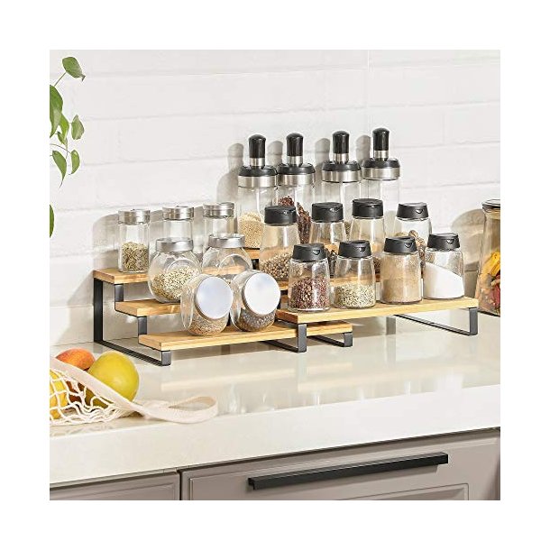 Krydderihylde, 3-lags udtrksbar, stabelbar - natur bambus og sort stl (st med 2)