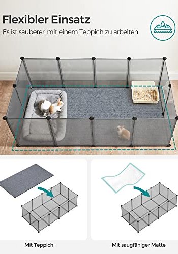 SONGMICS lekegrind for kjledyr, hamstere, marsvin, kaniner, for innendrs bruk - gr plast