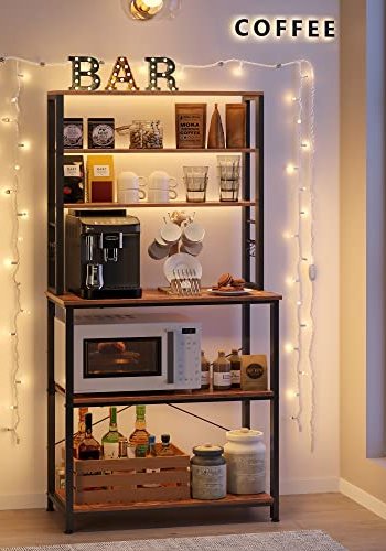 VASAGLE kjkkenhylle, m. 6 S-kroker og 6 hyller - brun sponplate og sort stl