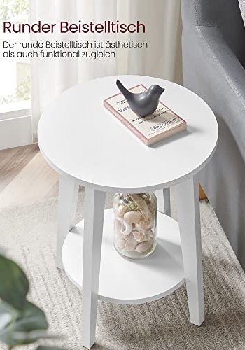 VASAGLE Beistelltisch, mit 1 Ablage, rund – weiße Spanplatte (40) 