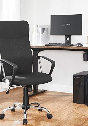 SONGMICS kontorstol, med armlener, vippefunksjon og justerbar hyde - sort polyester og stl