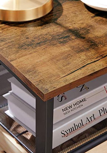 VASAGLE Beistelltisch, m. 2 verstellbaren Gitterböden – rustikale braune Spanplatte und schwarzer Stahl (40 x 40)