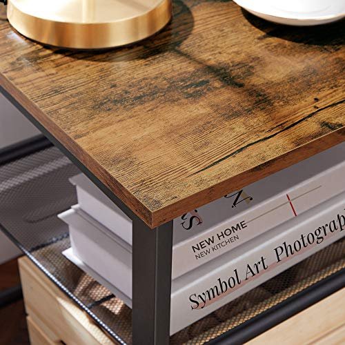 VASAGLE Beistelltisch, m. 2 verstellbaren Gitterböden – rustikale braune Spanplatte und schwarzer Stahl (40 x 40)