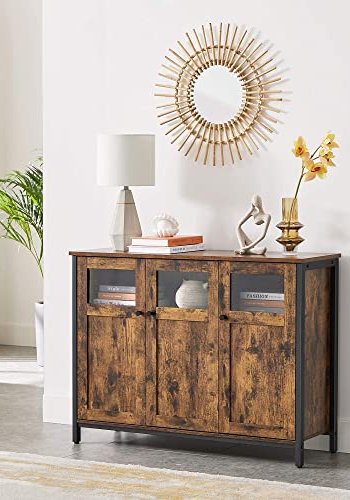 VASAGLE skjenk, m. 3 glassdrer og justerbare hyller - rustikk brun sponplate og sort stl