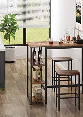 VASAGLE barbord, m. 3 hyller - rustikk brun sponplate og sort stl (109x60)