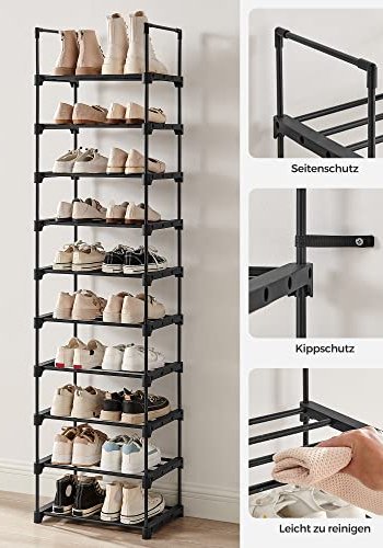 SONGMICS skohylle, m. 10 hyller - svart jern