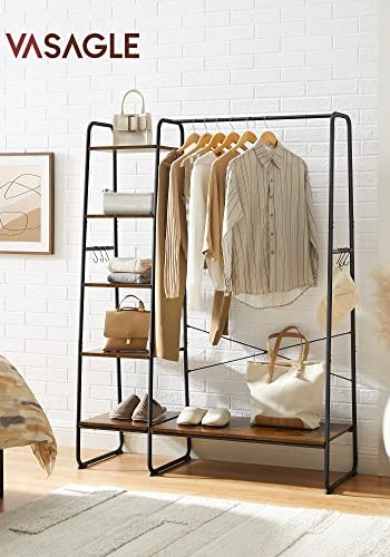 VASAGLE klesstativ, m. 6 S-kroker og 5 hyller - rustikk brun sponplate og sort stl