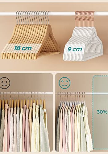 SONGMICS kleshenger, sklisikker, med knytestang og krok i rosa gull - hvitt flyelsstoff (sett med 50)