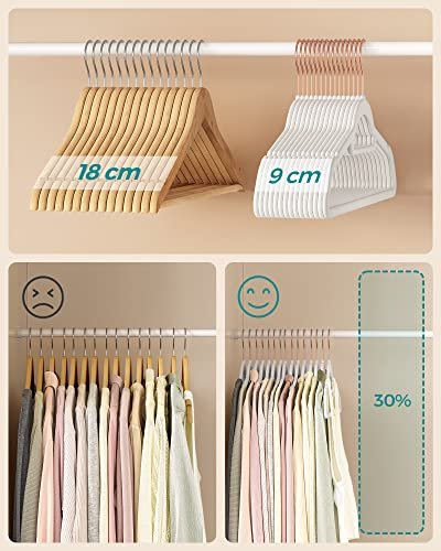 SONGMICS kleshenger, sklisikker, med knytestang og krok i rosa gull - hvitt flyelsstoff (sett med 50)