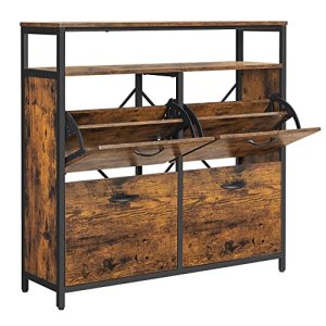 VASAGLE skoskab, m. 4 klaplger og 1 hylde - rustik brun spnplade og sort stl