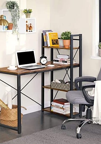 VASAGLE Schreibtisch, m. 3 Ablagen – braune Spanplatte und schwarzer Stahl (60 x 119,3)