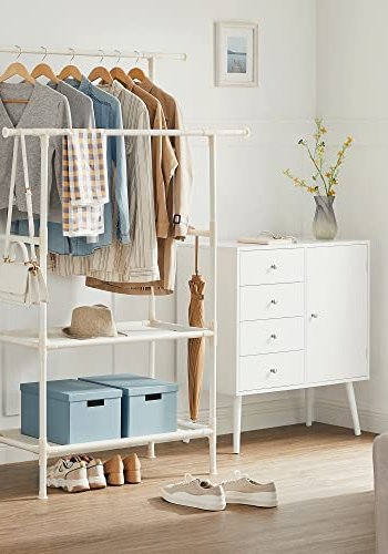 SONGMICS klesstativ, m. 2 henger og 2 hyller - hvitt stoff og jern