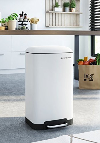 SONGMICS avfallsbeholder, 30L, med innerbtte og myktlukkende lokk, lufttett - hvitt stl