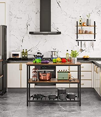 VASAGLE bakerist, kjkkeny, m. 2 hyller - brun sponplate og sort stl (120x60)