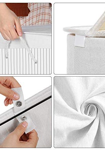 SONGMICS Delt vaskekurv med lokk, 2 seksjoner, avtagbart fôr, hndtak - hvit bomull og bambus