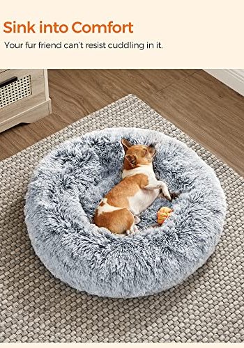 FEANDREA smultringhundseng, rund, med avtagbart vaskbart trekk - lang gr plysj (60)