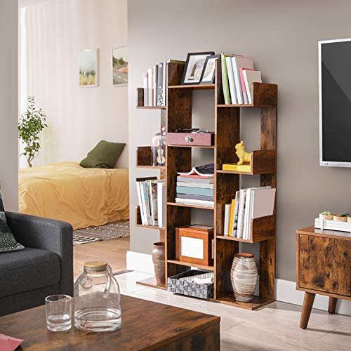 VASAGLE bokhylle, m. 13 rom - rustikk brun sponplate