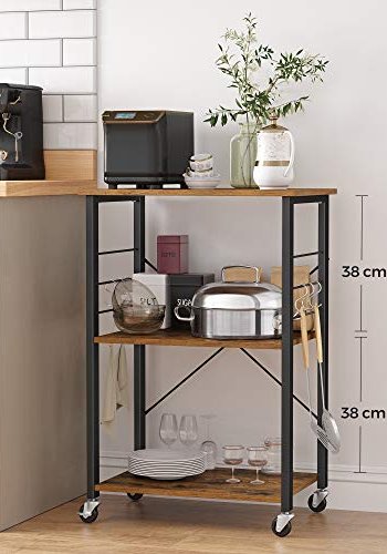 VASAGLE rullebord, m. 3 hyller og 6 kroker - brun sponplate og sort stl (60x40)