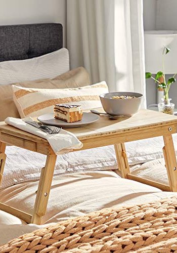 SONGMICS Brbar skrivebord, hydejusterbar, m. 5 justerbare vippevinkler, 1 skuff - naturlig bambus