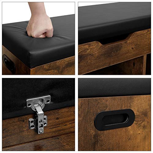 VASAGLE skoskab, m. hynde og 4 rum - sort stof og brun spånplade