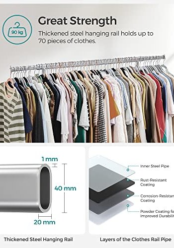 SONGMICS klesstativ, med uttrekkbar hengestang, hjul - slv stl