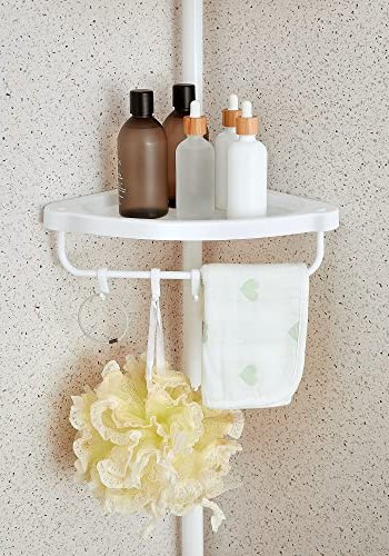 SONGMICS hjrnehylle for dusjkabinett, teleskopisk, m. 4 brett, 3 kroker - hvit plast og stl