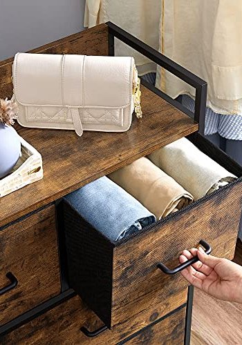 SONGMICS stoffkommode, soveromsoppbevaringsenhet, 7-skuffers kommode, med metallramme og hndtak, industriell, rustikk brun og svart LTS137B01