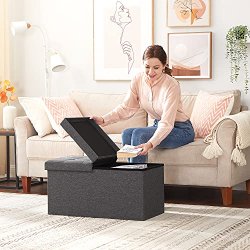 SONGMICS bnk, sammenklappelig, m. klaplg - mrkegr imiteret linned (76x38)