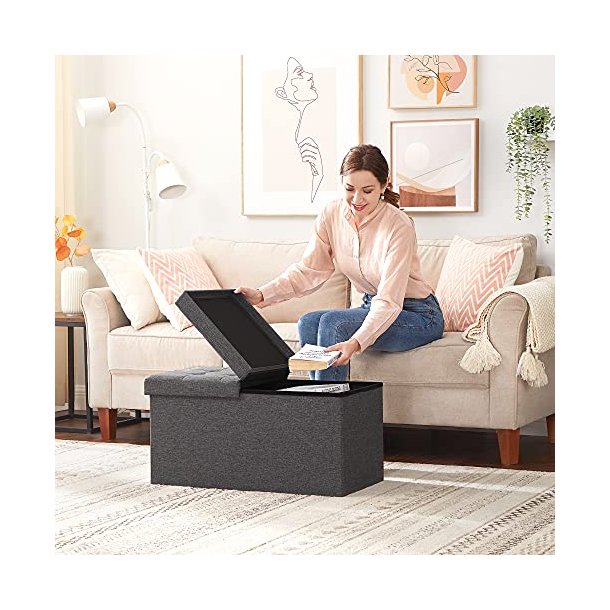 SONGMICS bnk, sammenklappelig, m. klaplg - mrkegr imiteret linned (76x38)