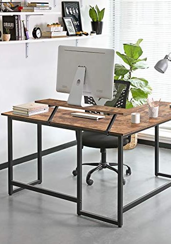 VASAGLE hjrnepult, med skjermstativ - rustikk brun sponplate og sort stl (140x130)